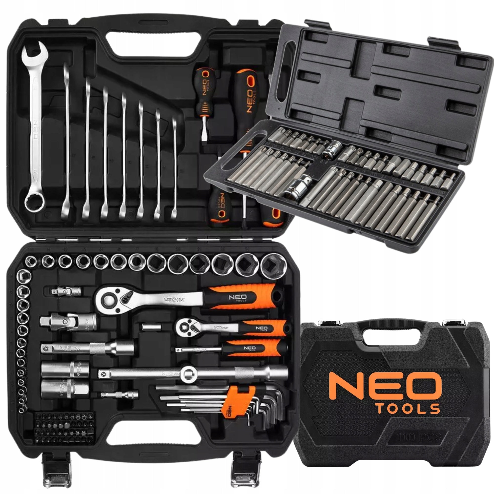 NEO Set of Socket Wrenches 100 el 1/2 1/4 + Set of Tip Bits 40 el.