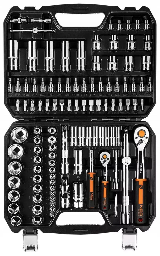 NEO Socket Wrench Set 110 Elements 1/2", 1/4" Professional Suitcase Manufacturer code Klucze Nasadowe NEO TOOLS 1/2" i 1/4"