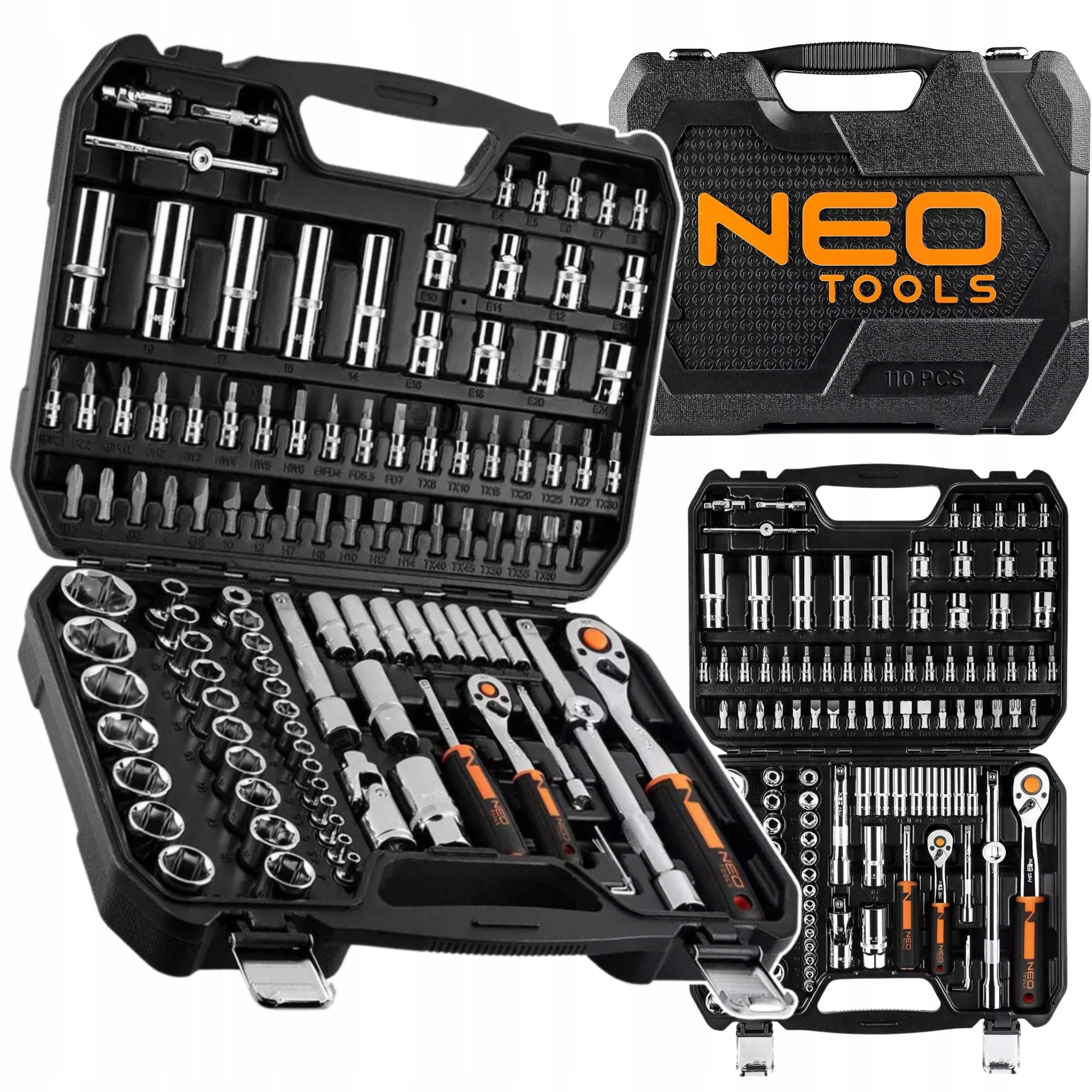 NEO Socket Wrench Set 110 Elements 1/2", 1/4" Professional Suitcase