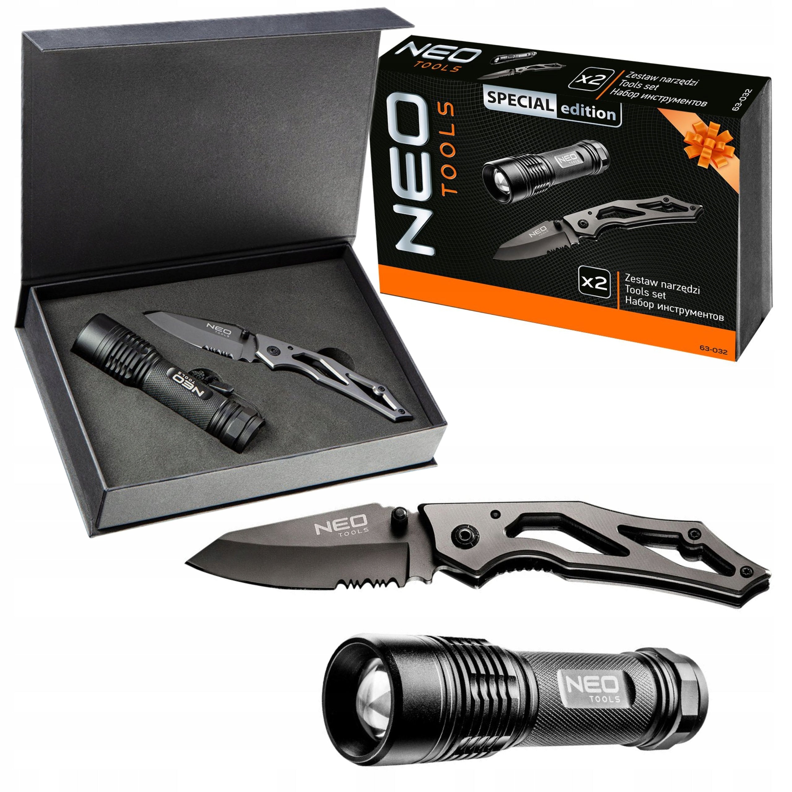 NEO TOOL SET KNIFE WITH LOCK WITH FLASHLIGHT FOR DIY 63-032