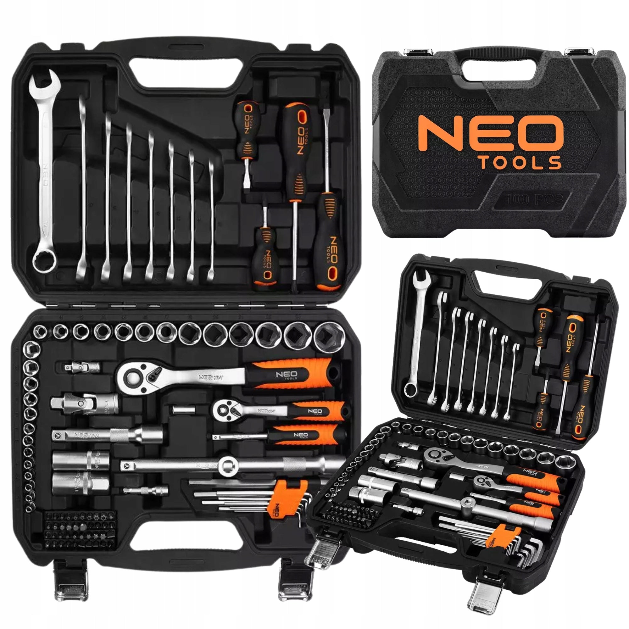 NEO TOOLS Socket Wrench Set 100 el. 1/2" 1/4" Suitcase Stainless Steel