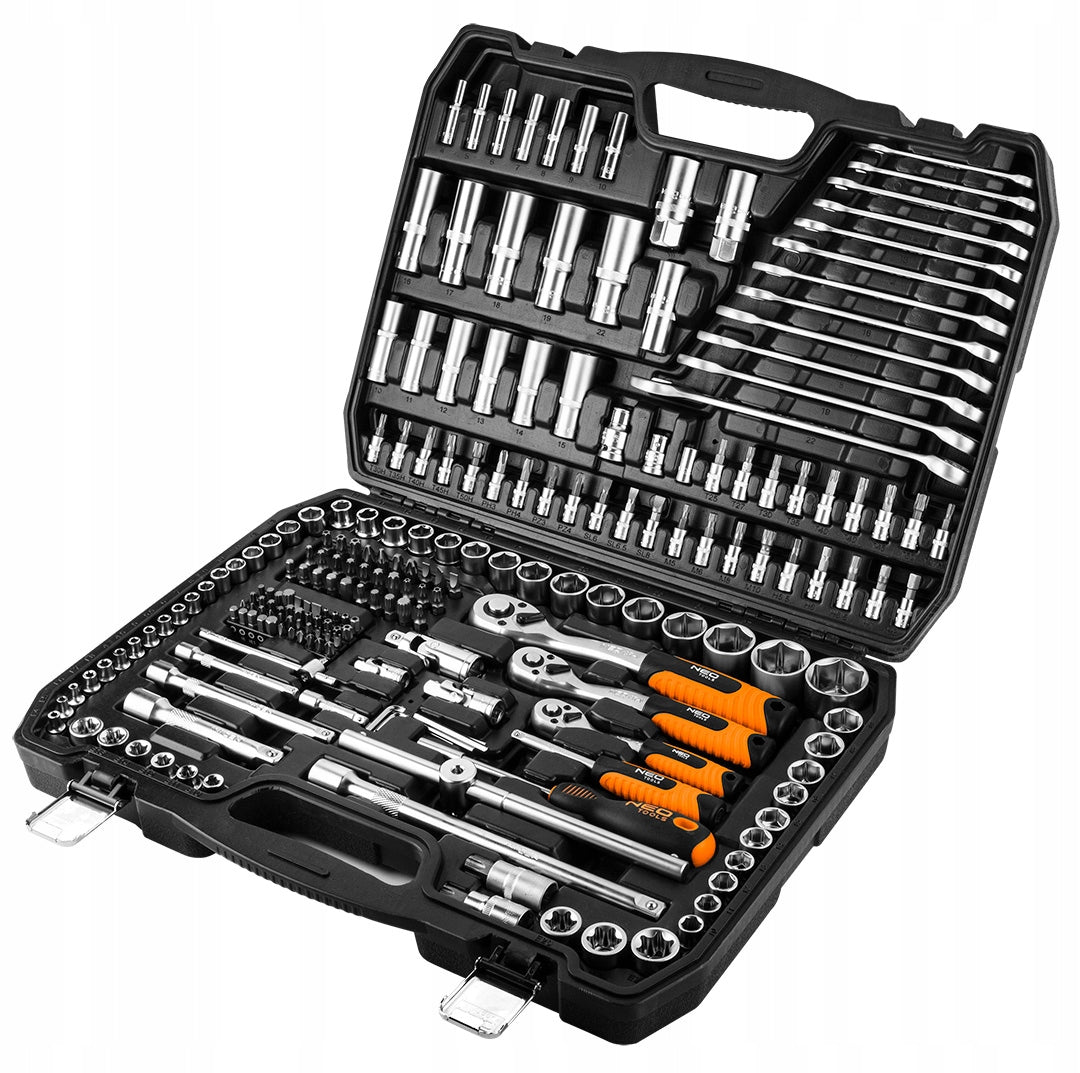 NEO TOOLS Socket Wrenches 216 elements 1/2" 3/8" 1/4" Suitcase Stainless Steel Manufacturer code 10-216