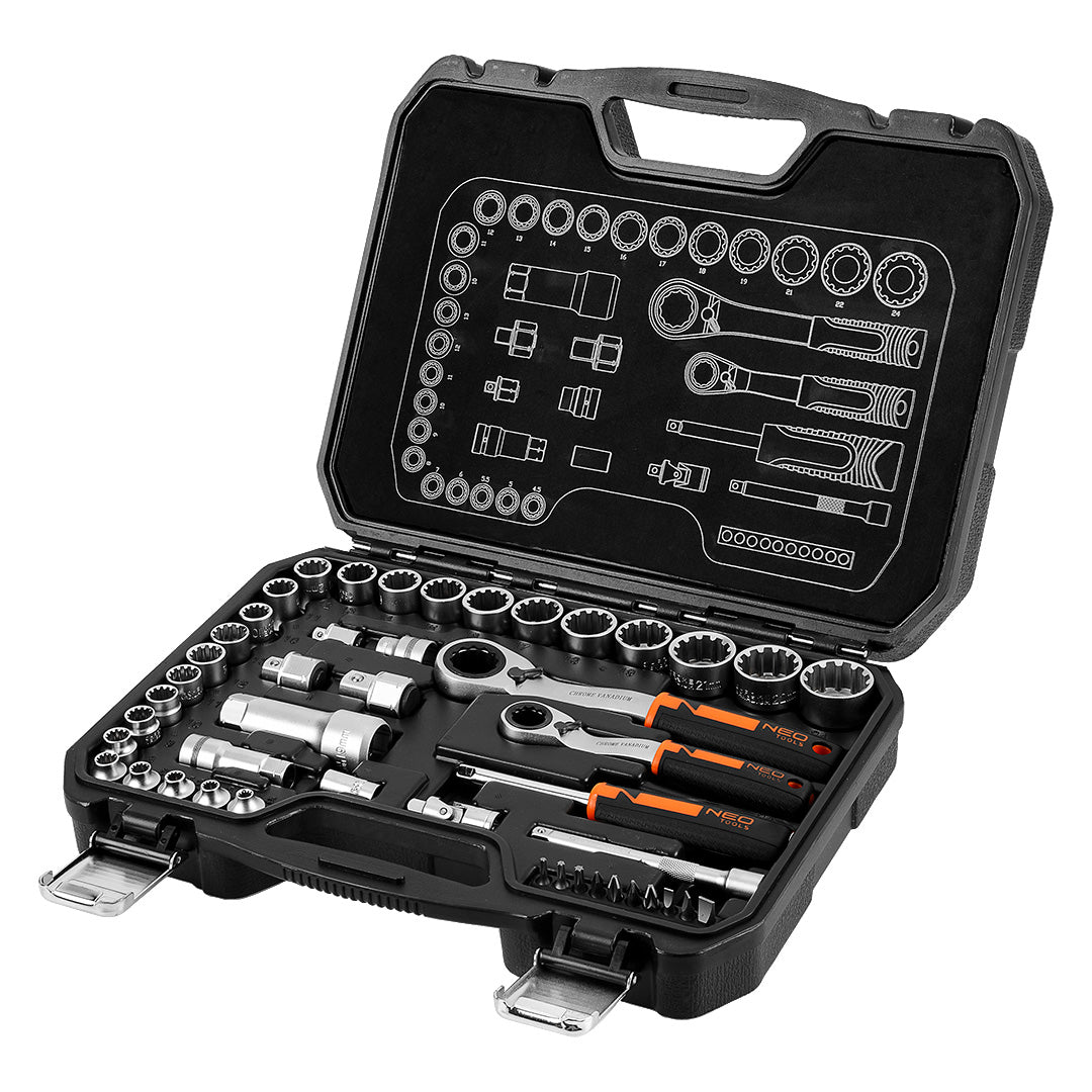 NEO TOOLS THROUGH SOCKET SET 1/4" + 3/8" 46 PCS SUITCASE 10-019 Manufacturer code 10-019
