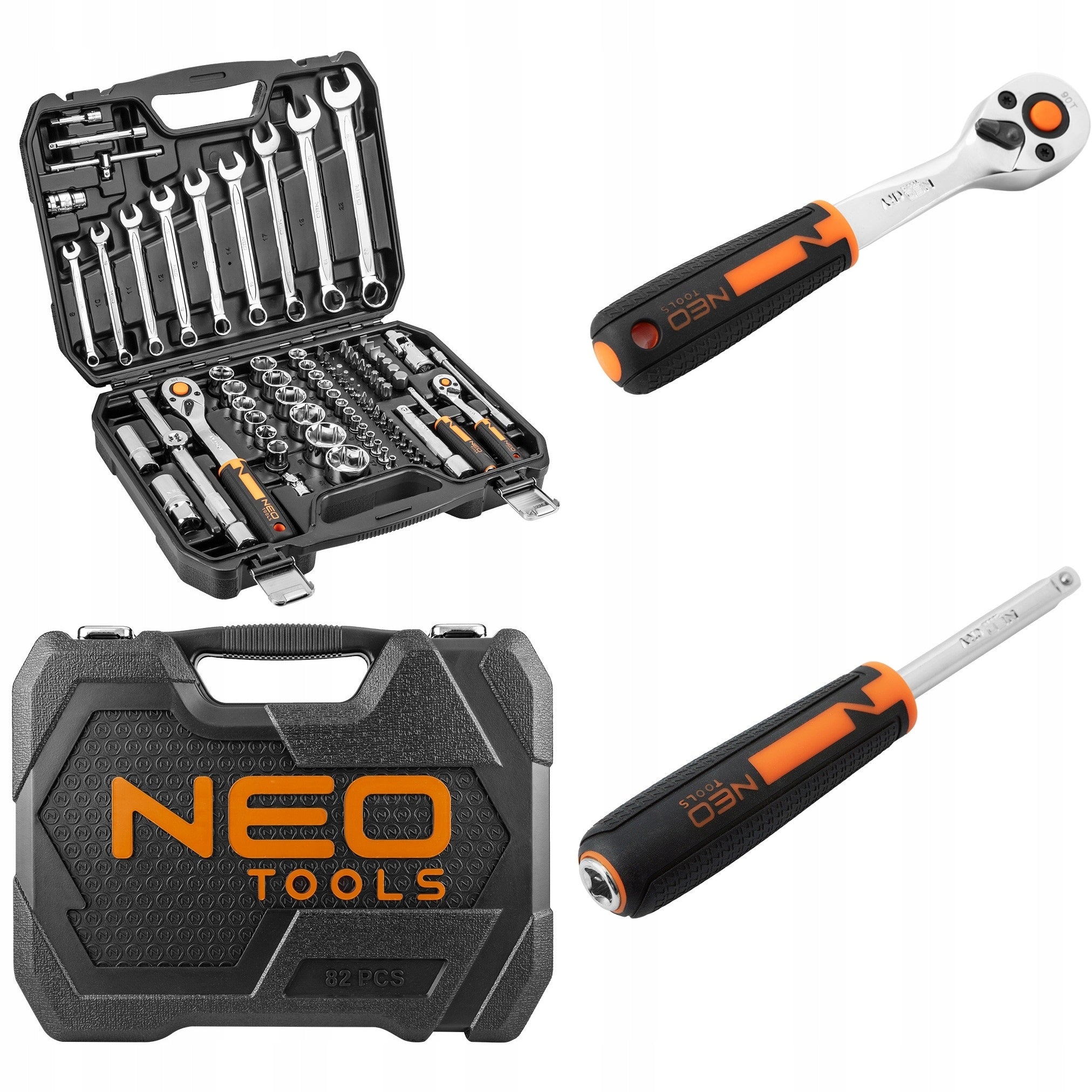 NEO TOOLS socket wrenches 82 el. 1/4, 1/2 CrV tool set suitcase Manufacturer code 10-059