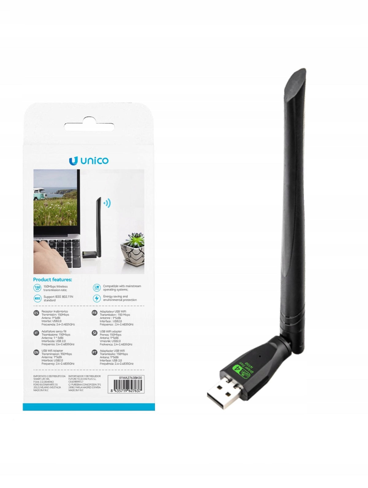 NETWORK CARD FOR LAPTOP COMPUTER WIFI USB ADAPTER ANTENNA EAN (GTIN) 8435719627637