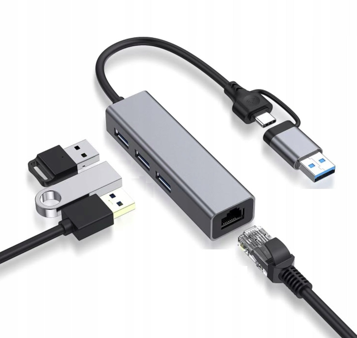NETWORK CARD USB-C / Thunderbolt 3 / USB 1000Mbps / 1Gbps + HUB 3xUSB 3.0