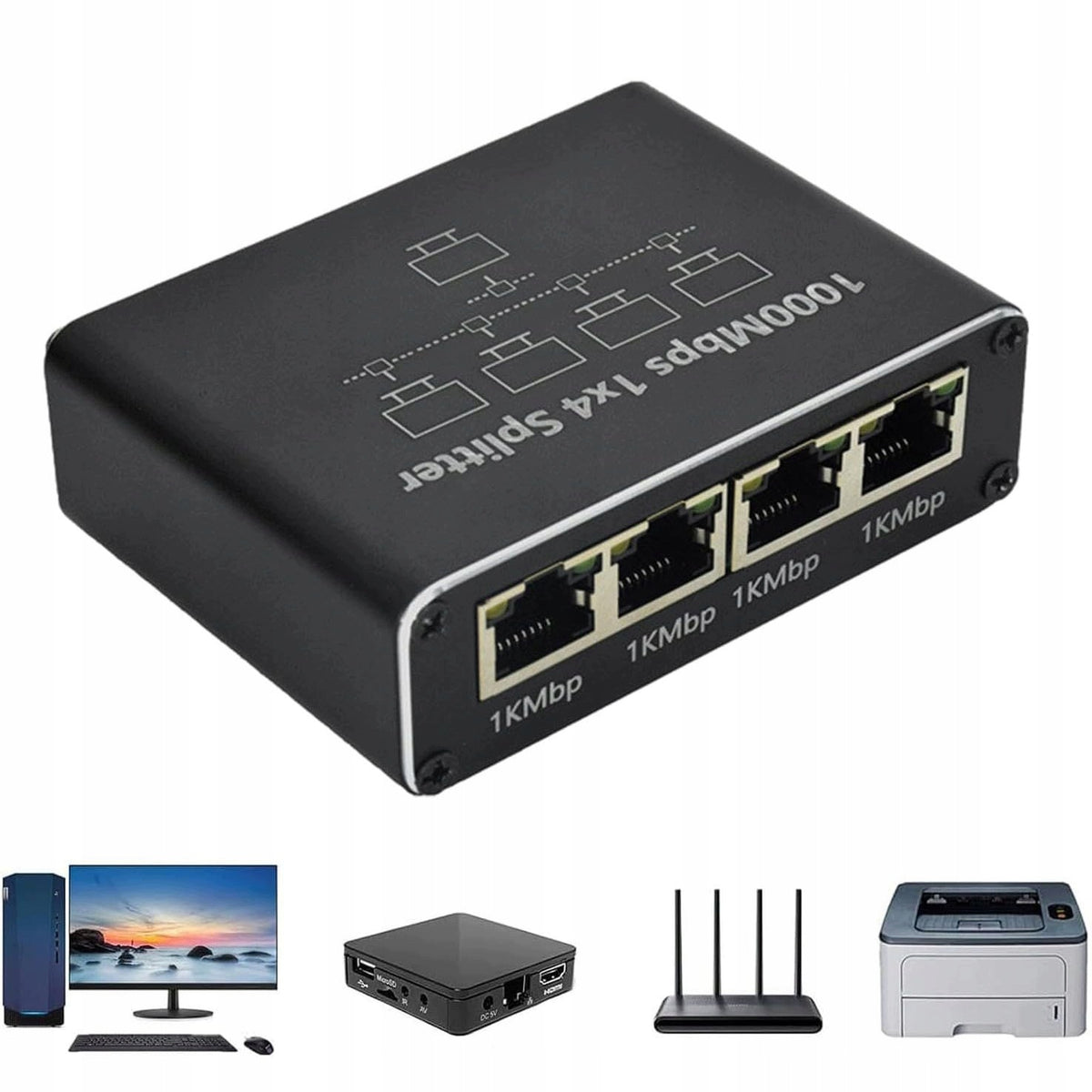 NETWORK SWITCH GIGABIT RJ45 1 FOR 4 PORTS LAN USB-C 1000MBPS