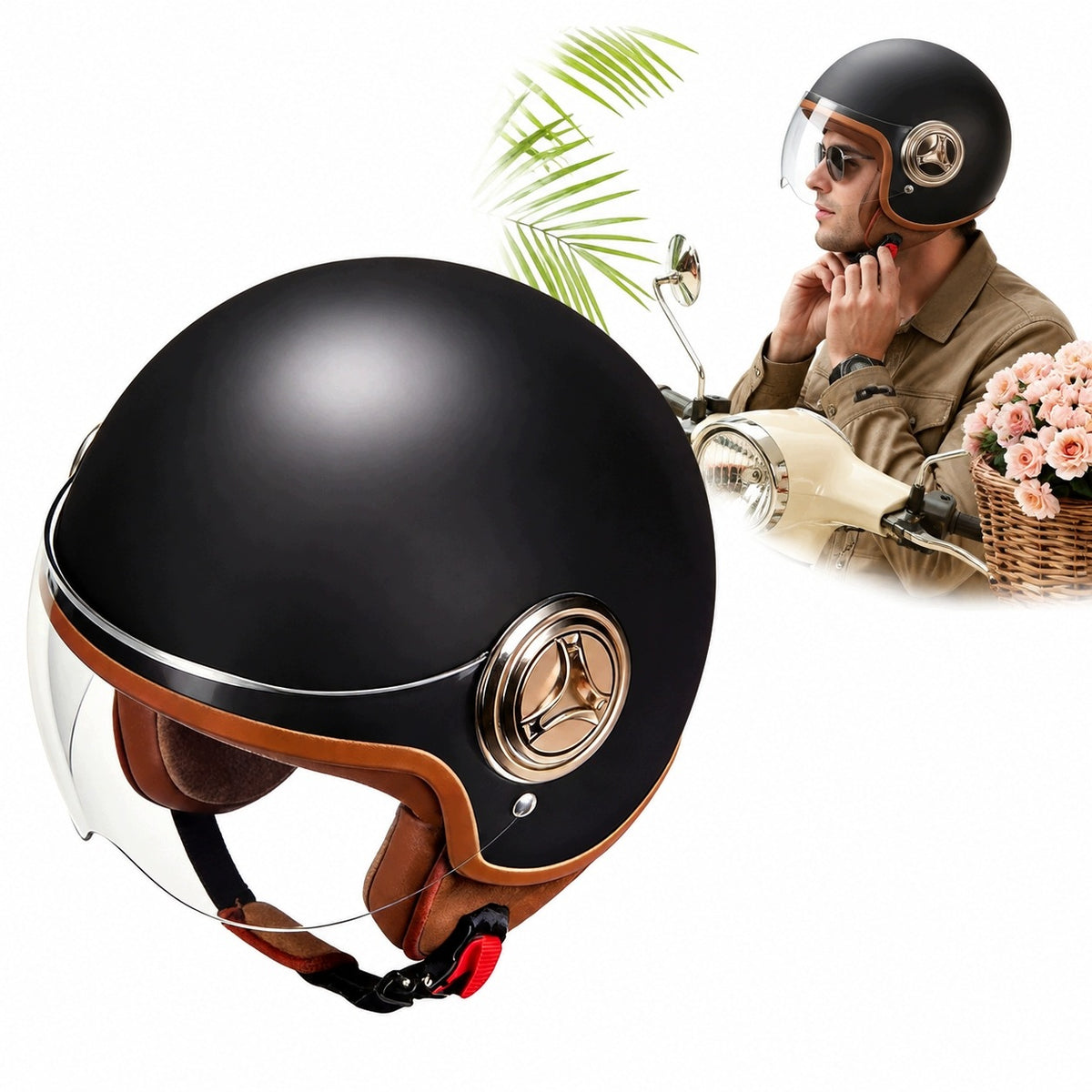 NEW 2026 ELEGANT NEO-RETRO BLACK MAT MOTORCYCLE HELMET PREMIUM SCOOTER