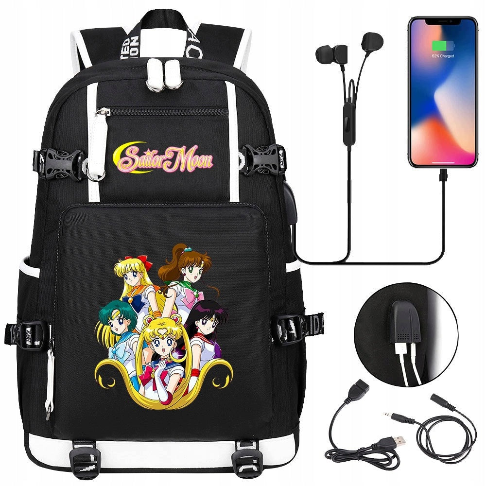 NEW BACKPACK A4 SAILOR MOON PARK WORLD WATERPROOF USB PATTERNS Packaging status original