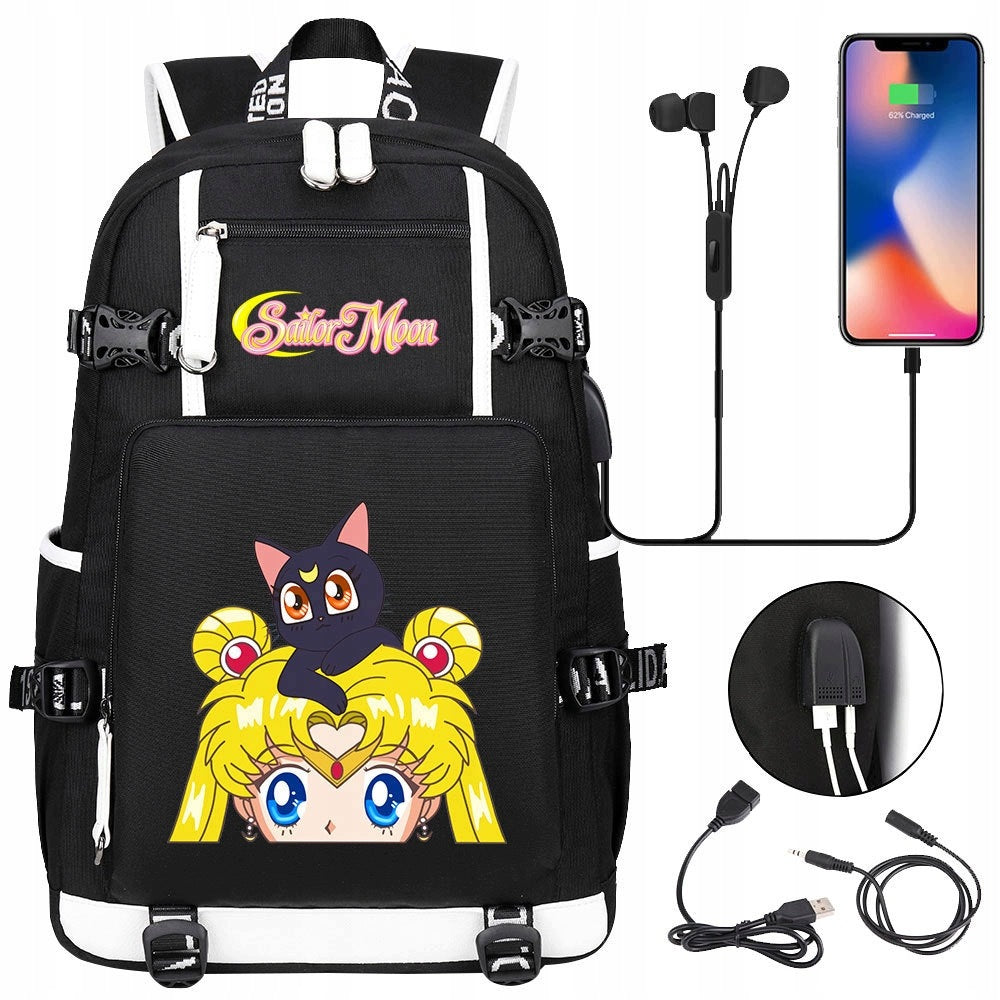 NEW BACKPACK A4 SAILOR MOON PARK WORLD WATERPROOF USB PATTERNS