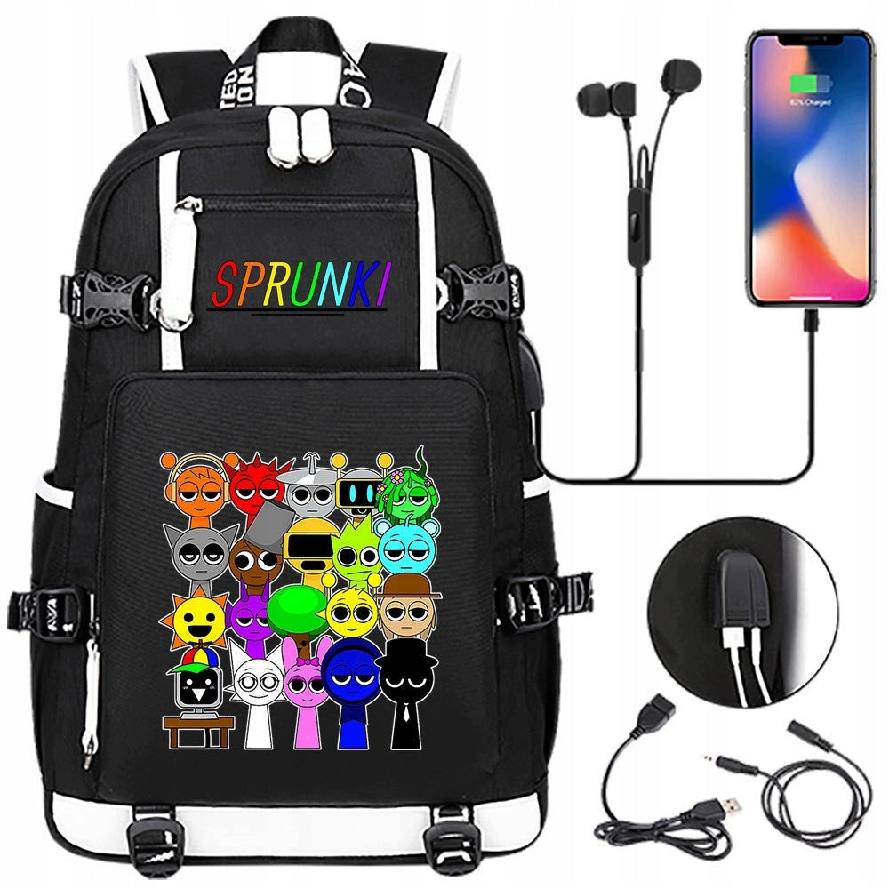 NEW BACKPACK A4 Sprunki Plush WATERPROOF USB PATTERNS high quality