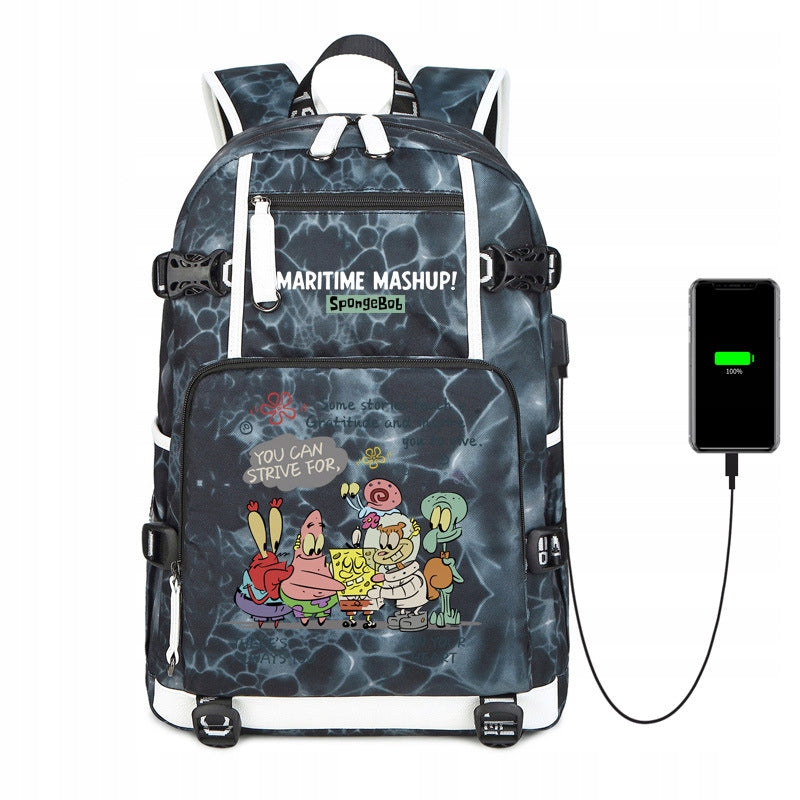 NEW LARGE BACKPACK SpongeBob SquarePants WORLD WATERPROOF DESIGNS Manufacturer code yt7i78ikghj