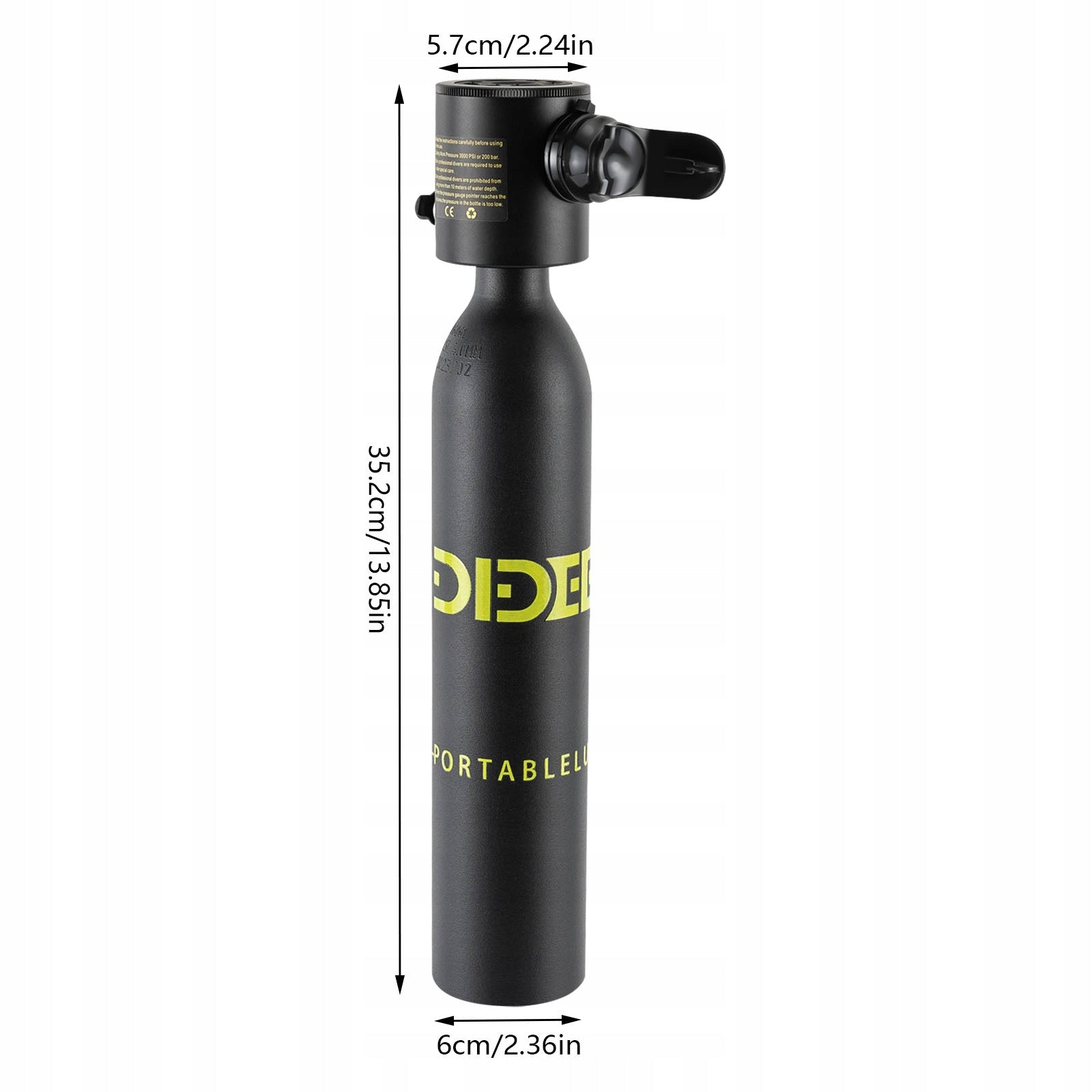 NEW MINI OXYGEN CYLINDER FOR DIVING WITH A CAPACITY OF 0,5 L Color black