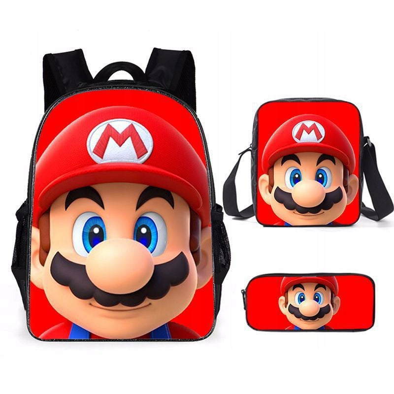 NEW Mario SCHOOL SET BACKPACK A4 PENCIL CASE BAG