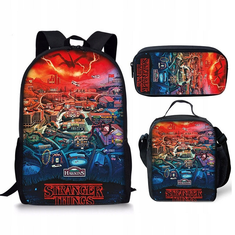 NEW STRANGER THINGS SCHOOL SET BACKPACK A4 PENCIL CASE BAG Packaging status original