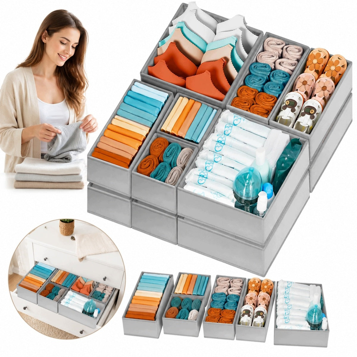 NEW UNDERWEAR ORGANIZER SOCKS CLOTHES FOR CLOSET DRAWER SET OF 12