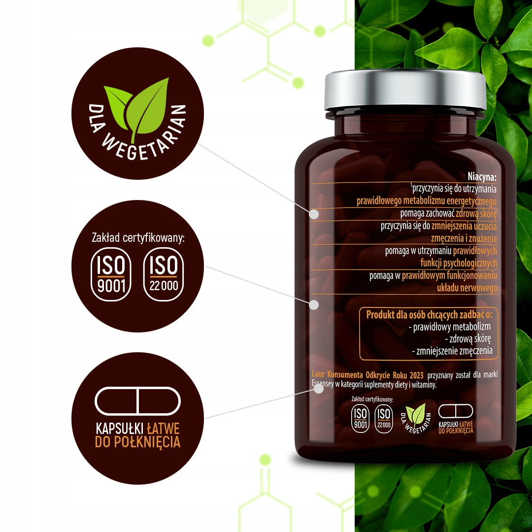 NIACIN FORTE 500MG Skin Fatigue Nervous System 120DAYS VITAMIN B3 WIT PP Brand Essensey
