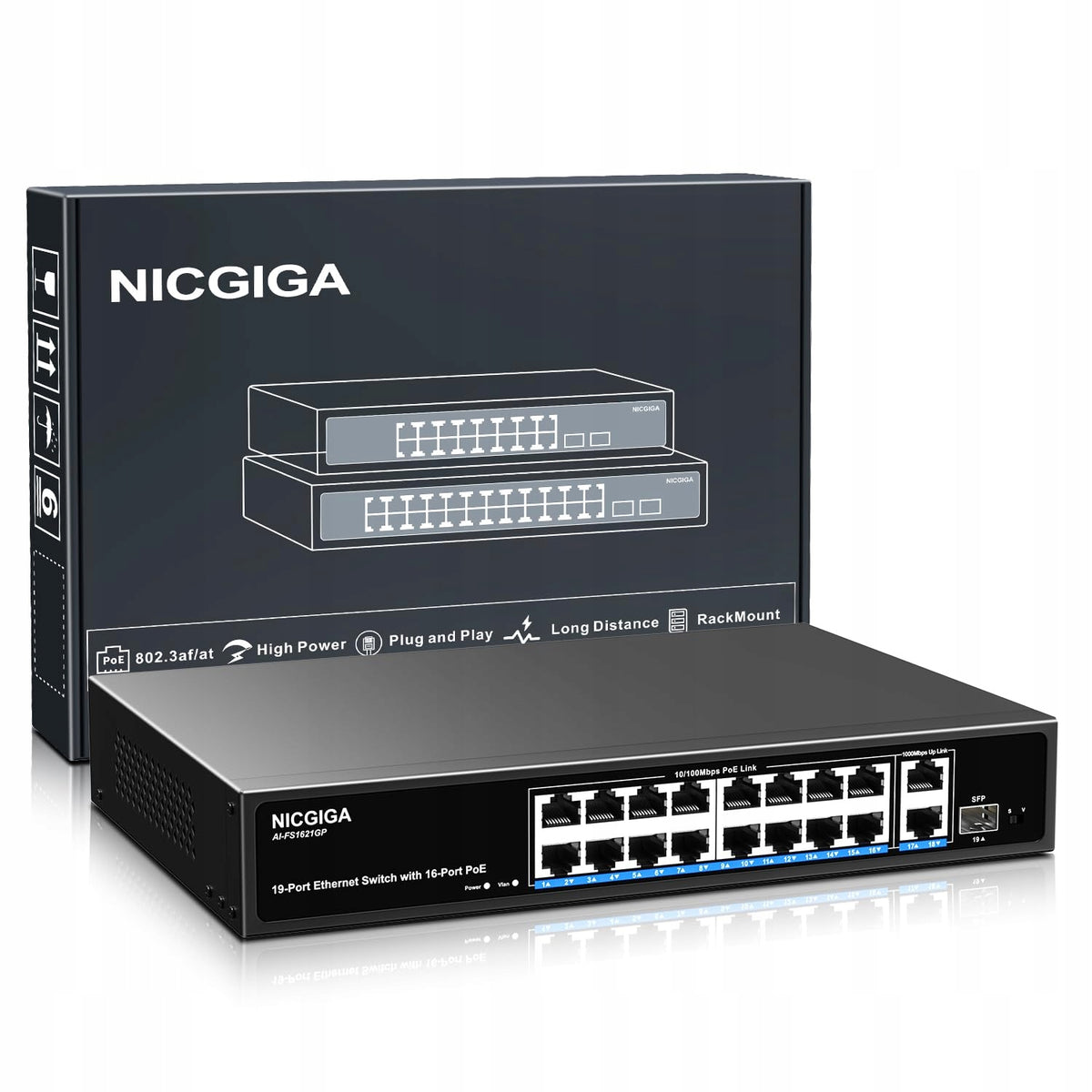 NICGIGA 16-Port Power Over Ethernet Network Switch, VLAN Mode