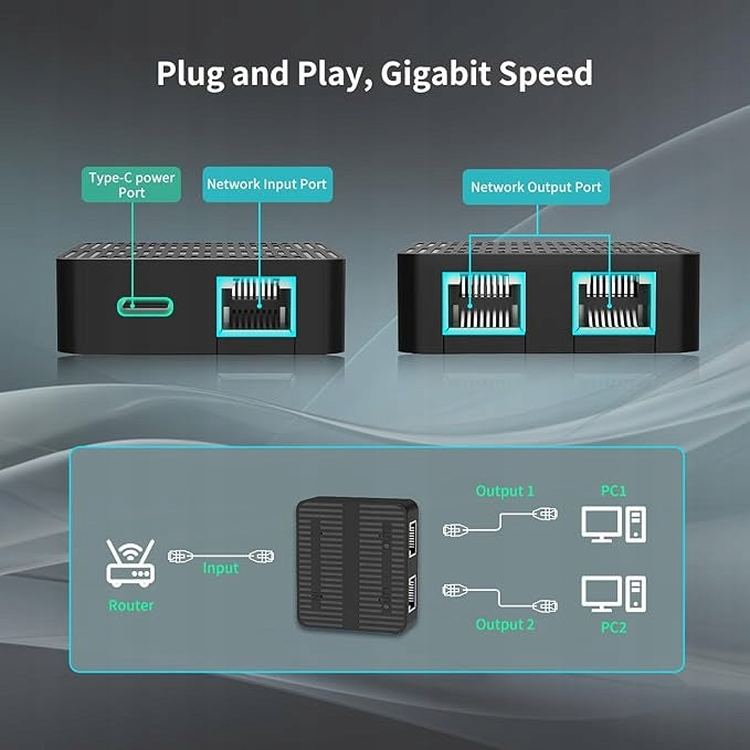 NICGIGA 2-Port Ethernet Switch 1000Mbps R17 Packaging status original