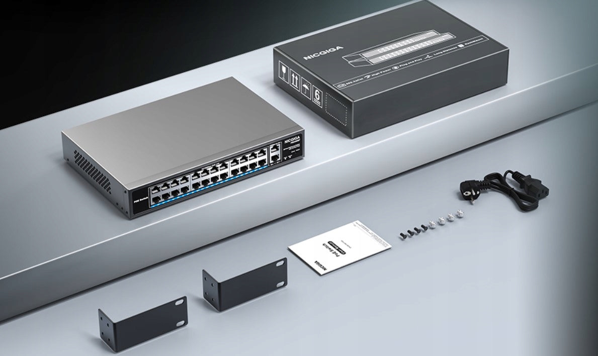 NICGIGA 24-Port PoE Switch Unmanaged, 24 Ports PoE+@400W 2 Uplink Manufacturer code FS2420GP