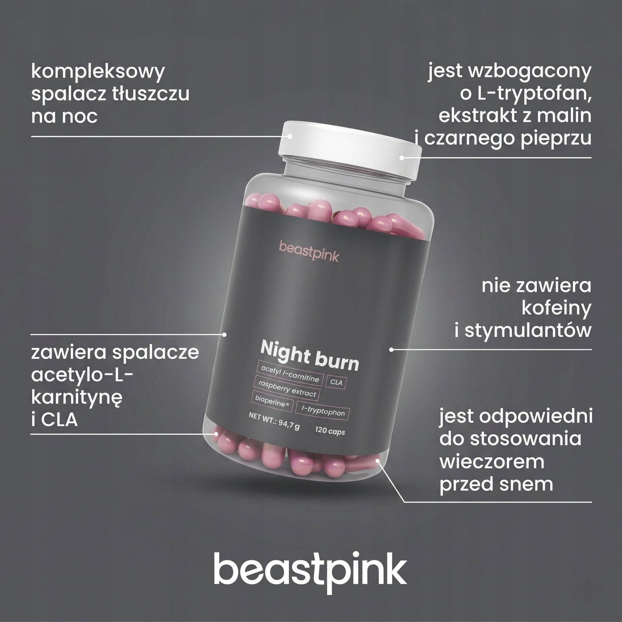 NIGHT FAT BURNER FOR WOMEN 120caps Weight Loss Sleep BeastPink Packaging status original