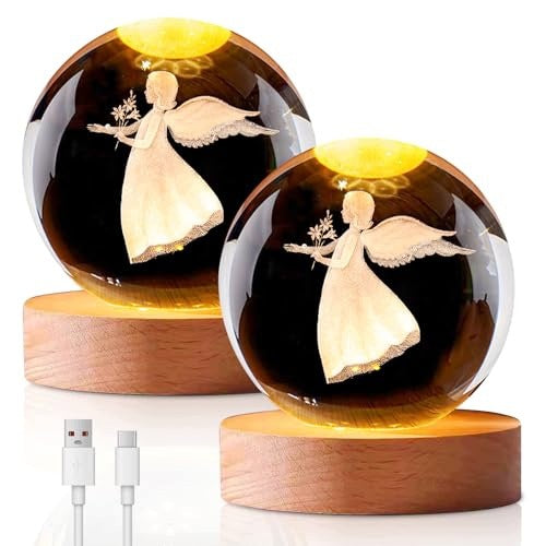NIGHT LIGHT CRYSTAL BALL 3D GUARDIAN ANGEL LED GIFT 2 PCS FOR BIRTHDAY Manufacturer code Bez marki