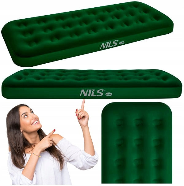 NILS CAMP Single Mattress Inflatable Green Ideal For Camping Large Lightweight Manufacturer code 15-05-604