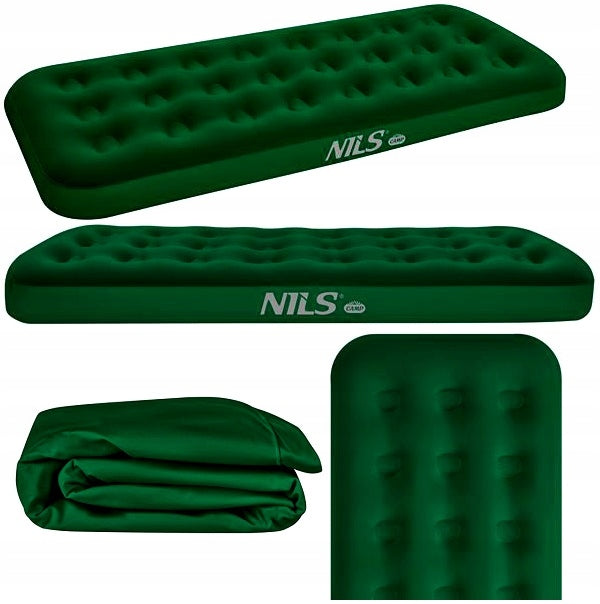 NILS CAMP Single Mattress Inflatable Green Ideal For Camping Large Lightweight