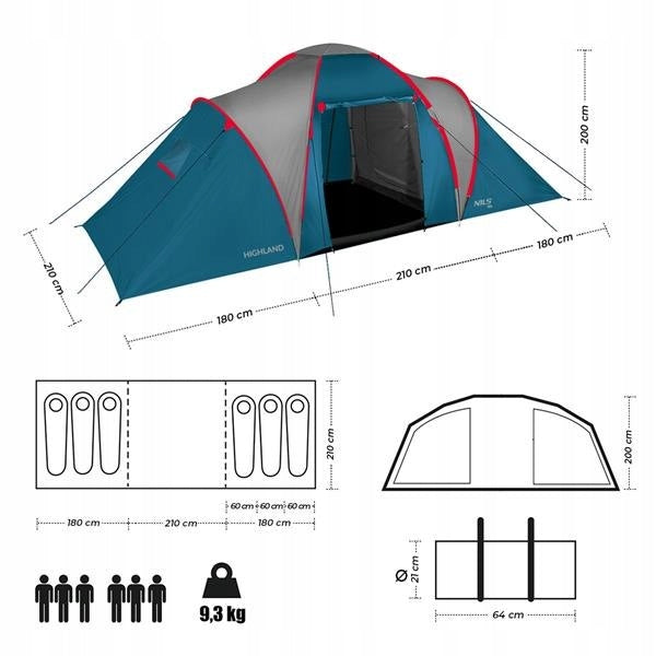 NILS CAMP tourist tent with family vestibule NC6031 HIGHLAND Model 15-04-051