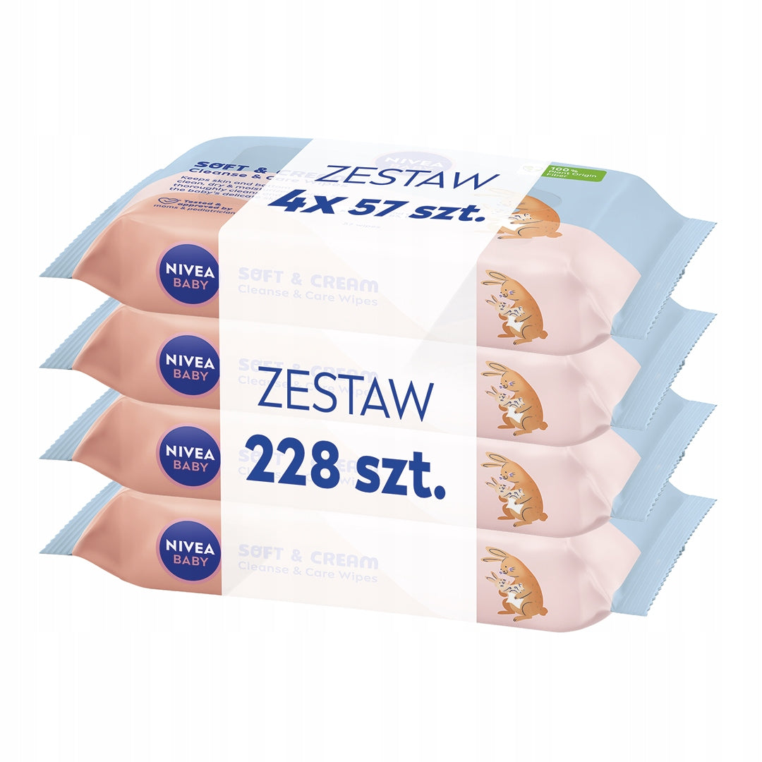 NIVEA BABY Wet Wipes Biodegradable Soft & Cream 4x 57 pieces