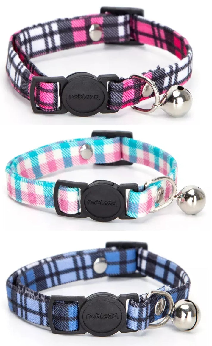 NOBLEZA Collar with bell cat 30cm checkered