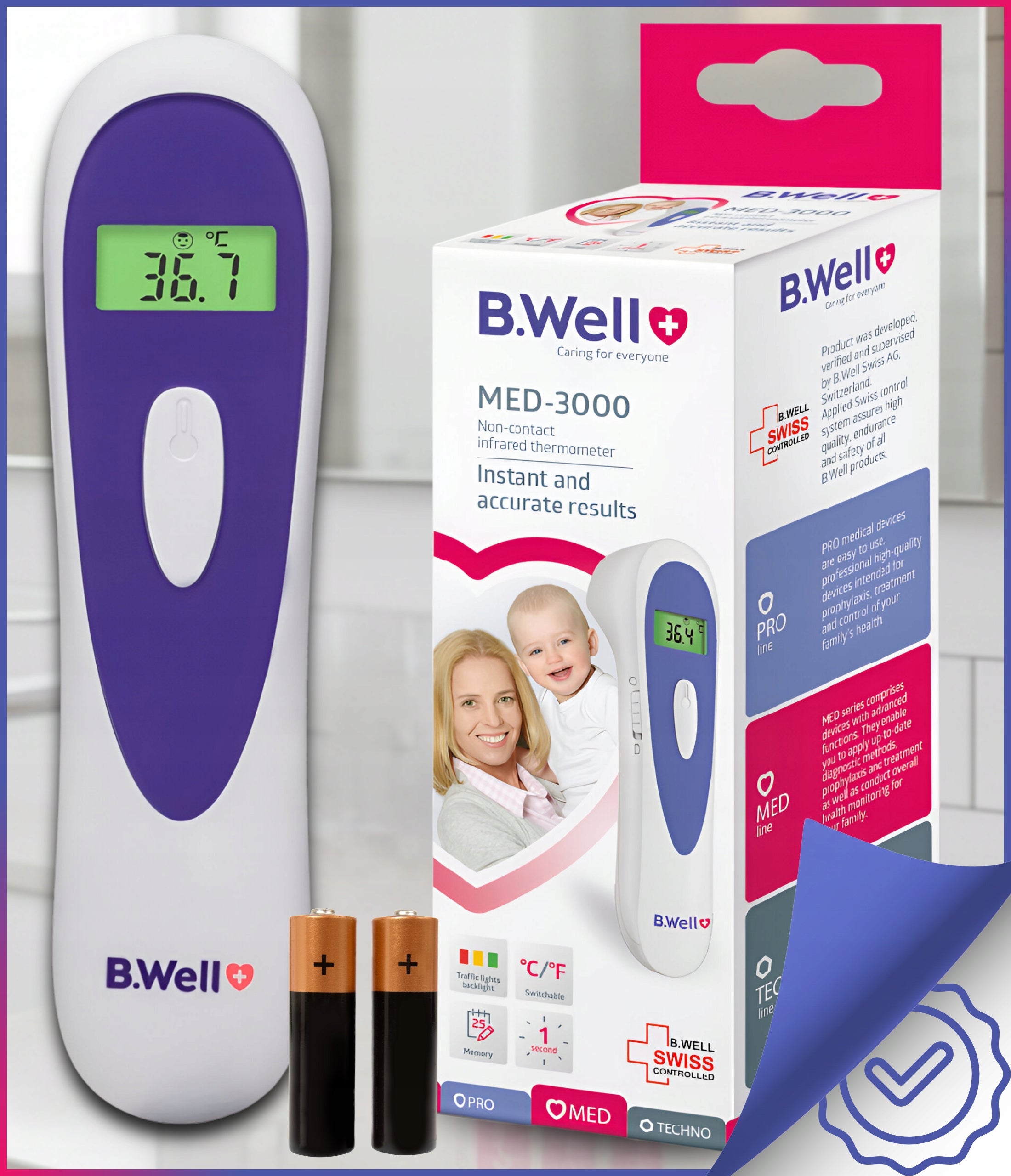 NON-CONTACT ELECTRONIC MEDICAL THERMOMETER B.WELL QUICK MEASUREMENT Packaging status original