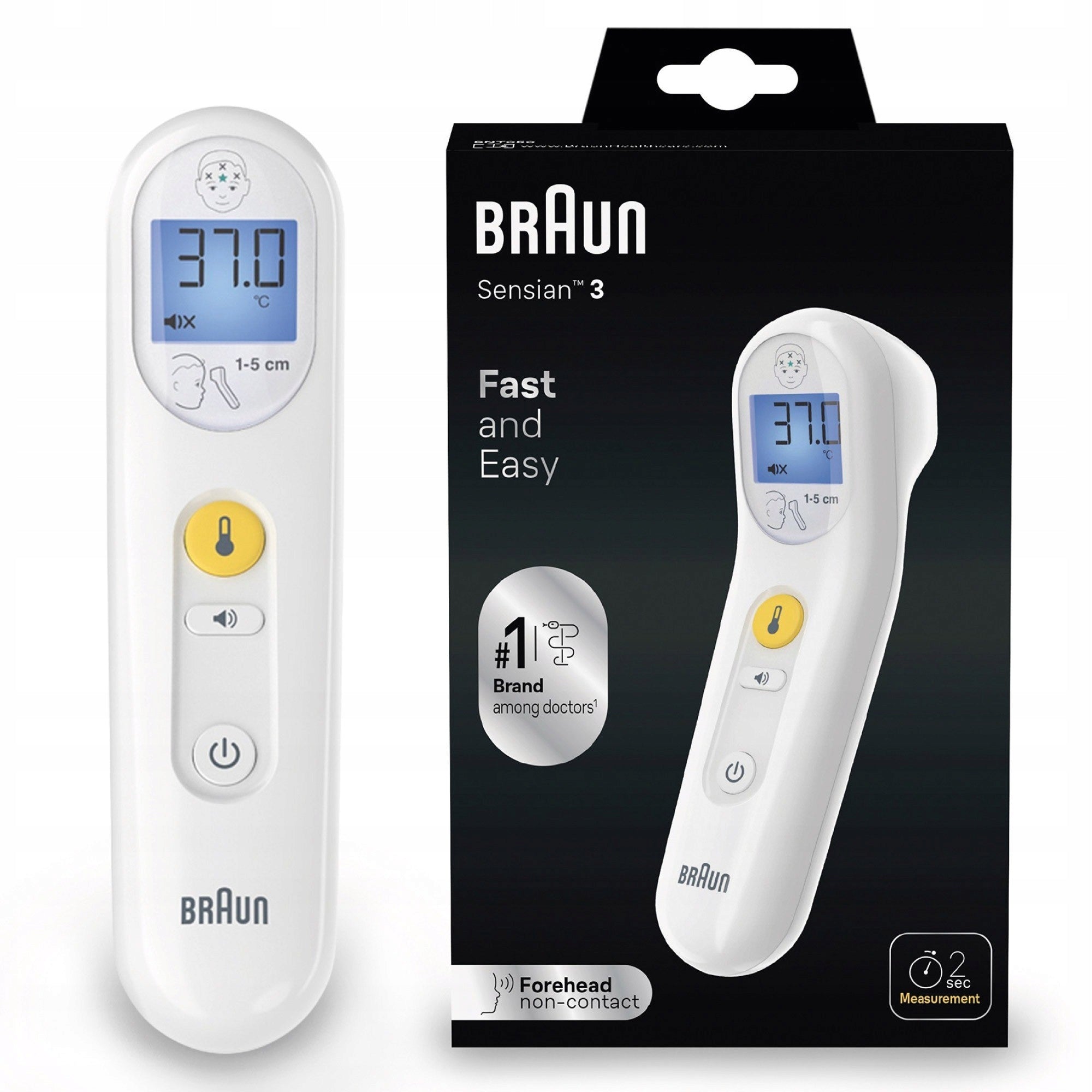 NON-CONTACT FOREHEAD THERMOMETER BRAUN SENSIAN 3 BNT050EE FAST SILENT MODE