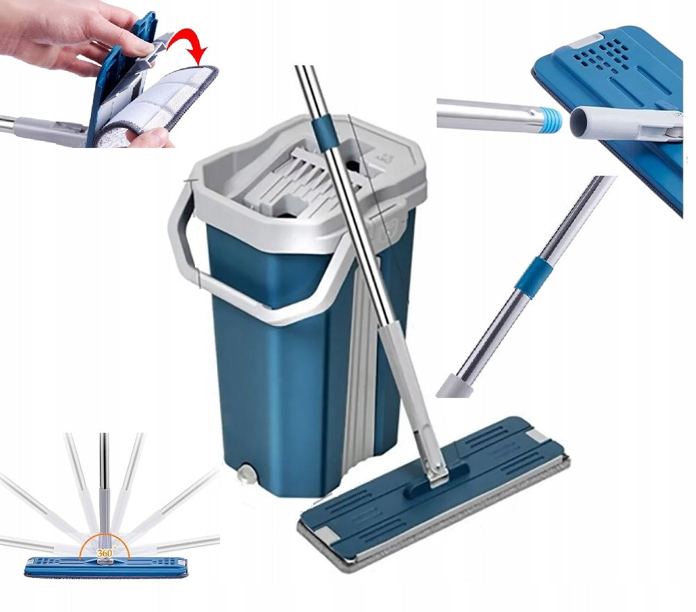 NON-CONTACT MICROFIBER FLAT MOP WITH HAWIS BUCKET TWO CARTRIDGES TWO CHAMBERS Brand no brand