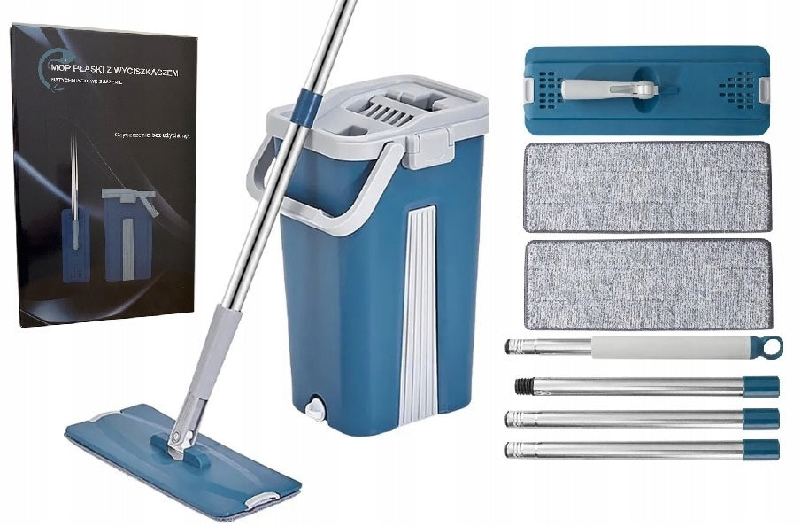 NON-CONTACT MICROFIBER FLAT MOP WITH HAWIS BUCKET TWO CARTRIDGES TWO CHAMBERS