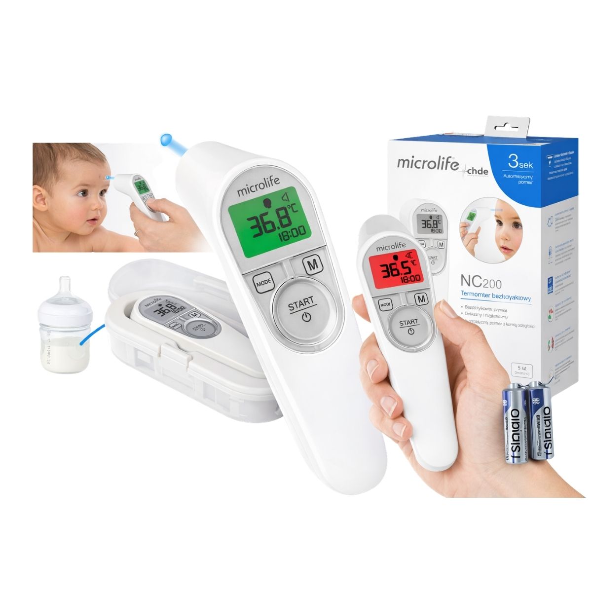 NON-CONTACT THERMOMETER MICROLIFE NC 200 ELECTRONIC + CASE QUICK MEASUREMENT Packaging status original