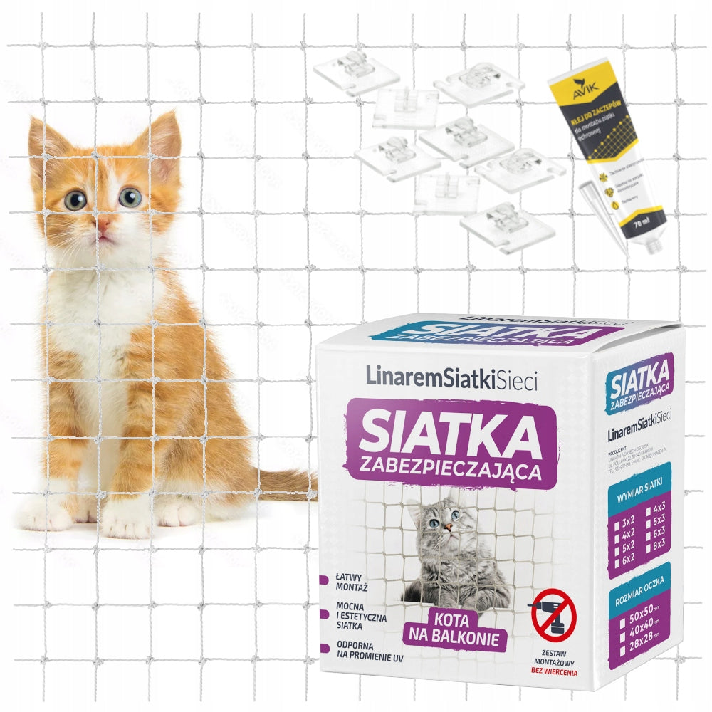 NON-INVASIVE WHITE CAT BALCONY NET SET 5x2 SAFE CATS