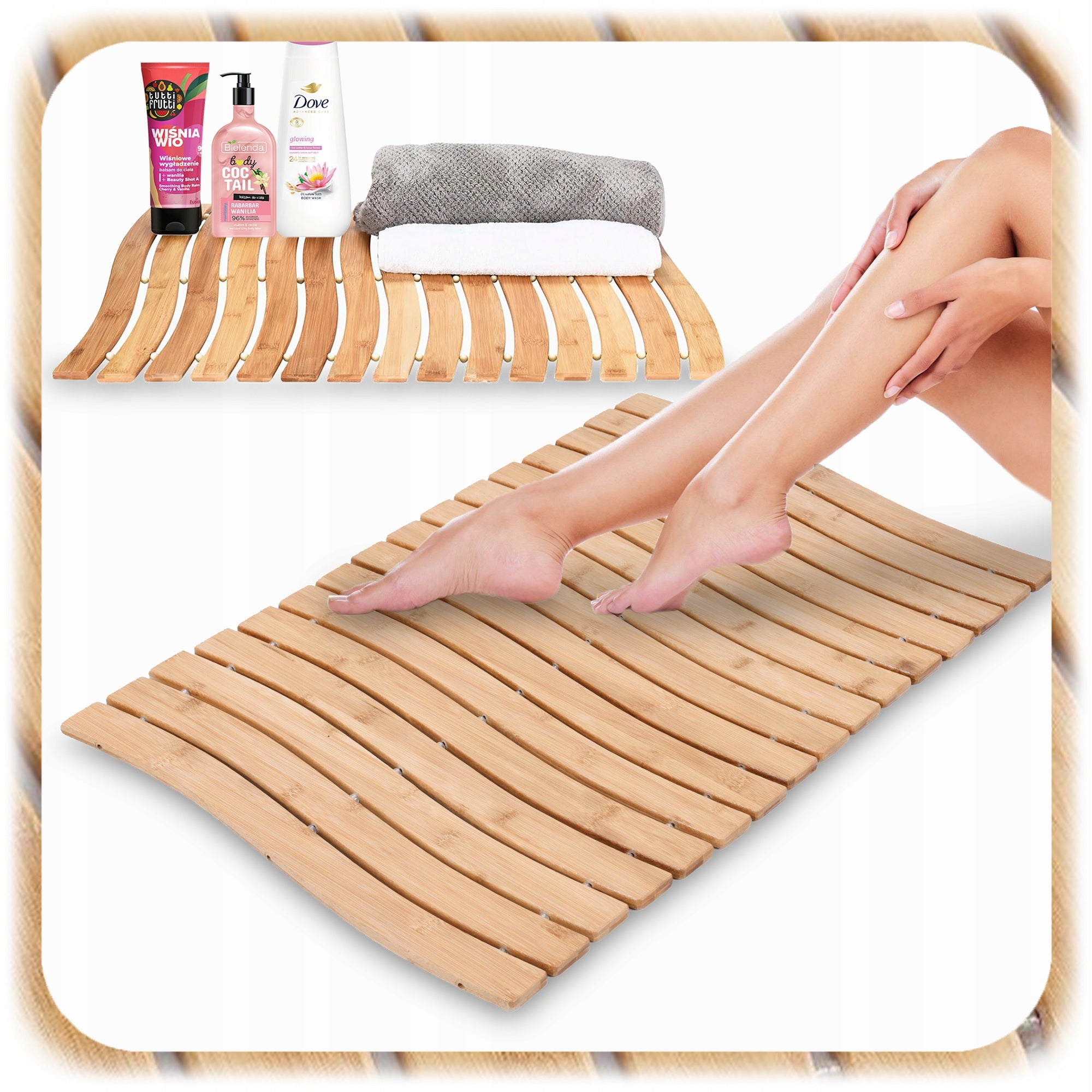 NON-SLIP BAMBOO MAT FOR BATHROOM 50x70 cm Length 70 cm