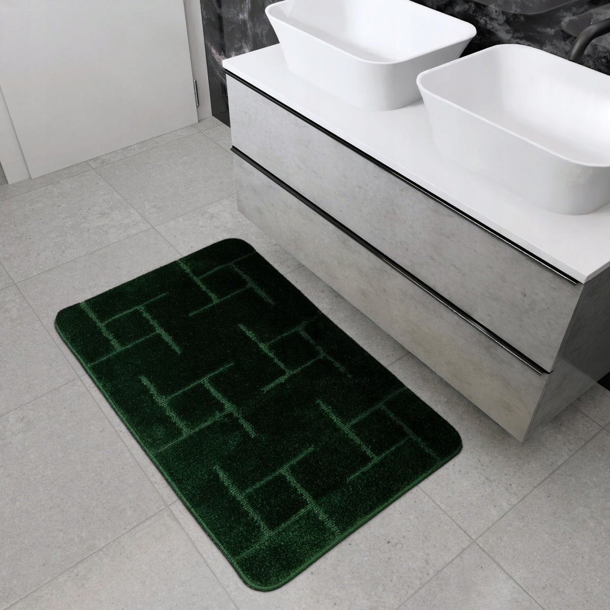 NON-SLIP BATHROOM RUG WITH OVERLAY GREEN TERAMO 3-cz SET Brand Akcila