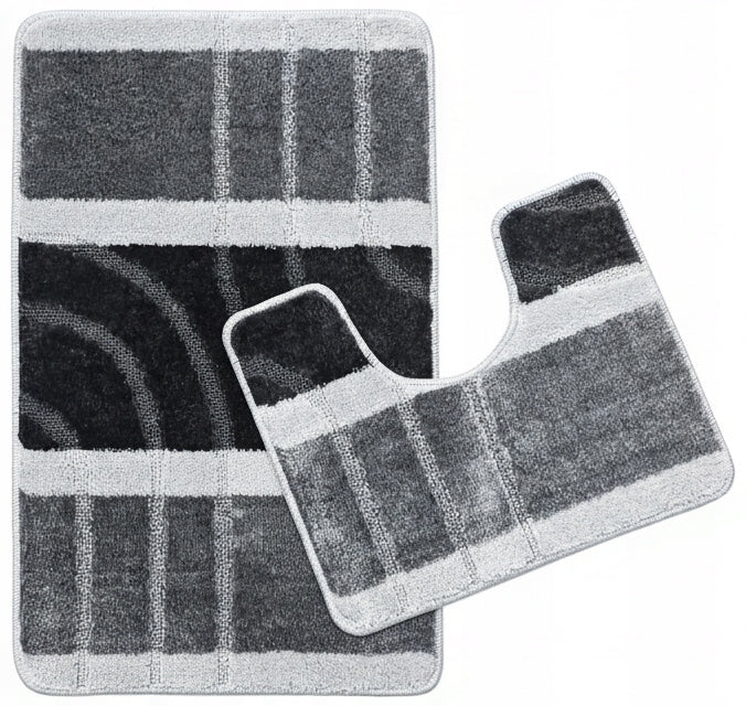 NON-SLIP BATHROOM RUGS FOR WASHING PLUSH GREY TOILET CUTOUT