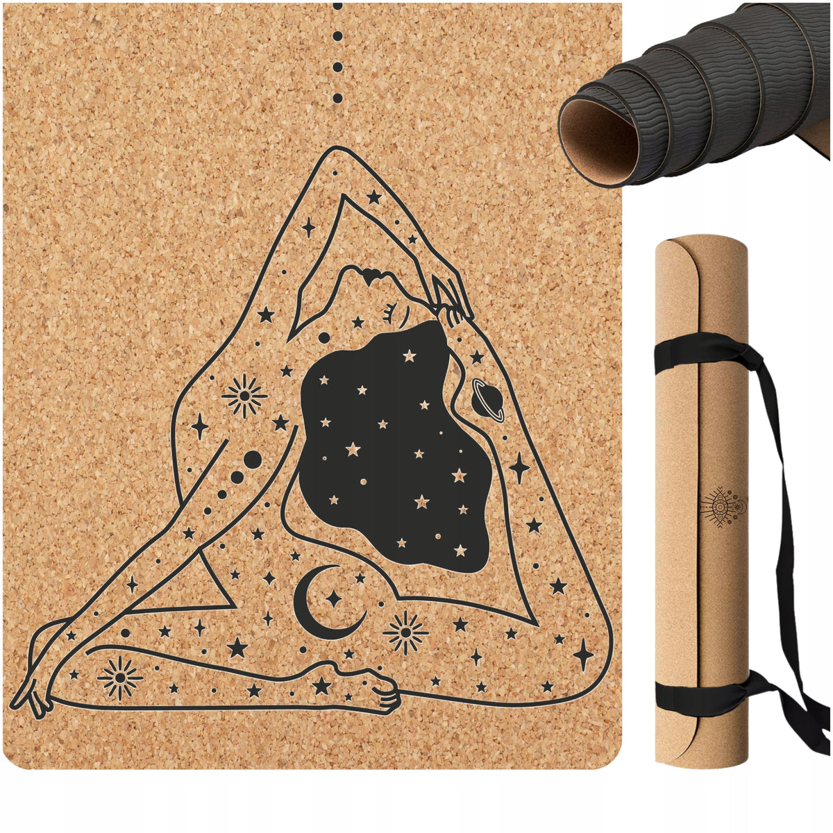 NON-SLIP YOGA MAT WITH PATTERN FOR EXERCISE CORK COMFORTABLE TPE