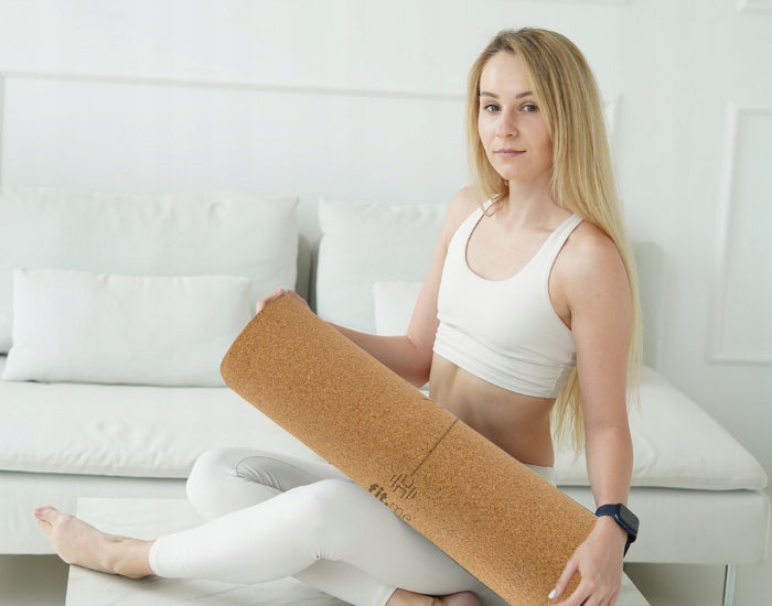 NON-SLIP YOGA MAT WITH PATTERN FOR EXERCISE CORK RUBBER COMFORT Packaging status original
