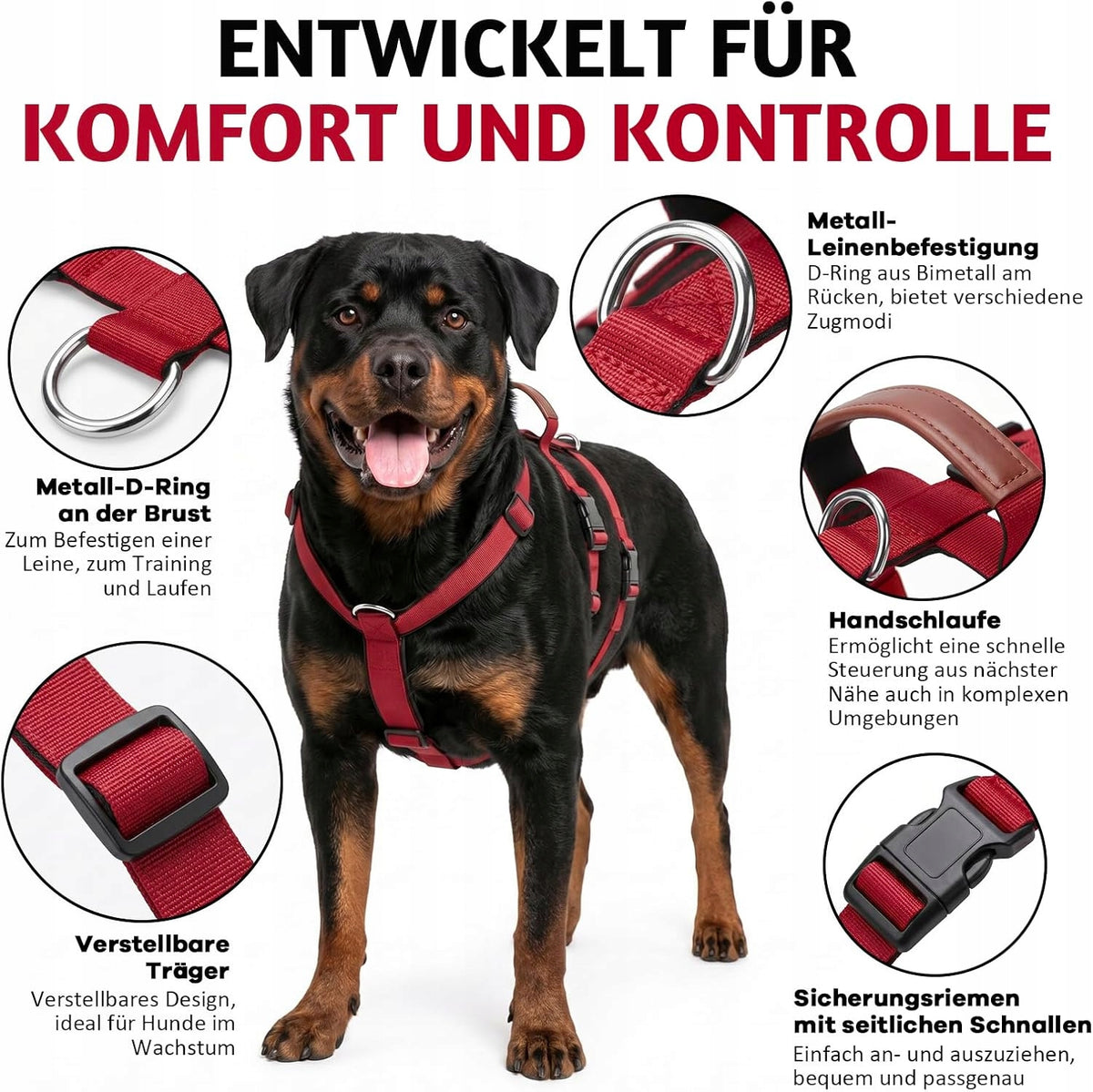 NON-STRING DOG HARNESS PUNCTURE RESISTANT BREATHABLE RED L Manufacturer code 0023602601697