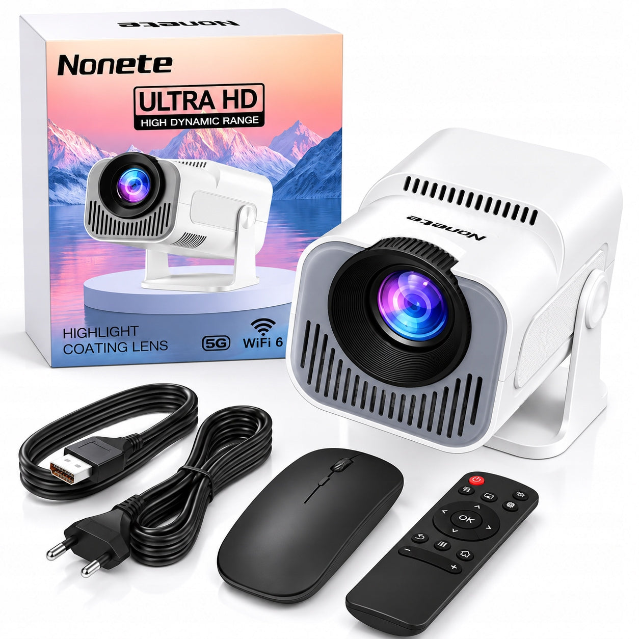 NONETE NT30 WiFi 6 Bluetooth 5.2 Android Full HD 4K Multimedia Projector