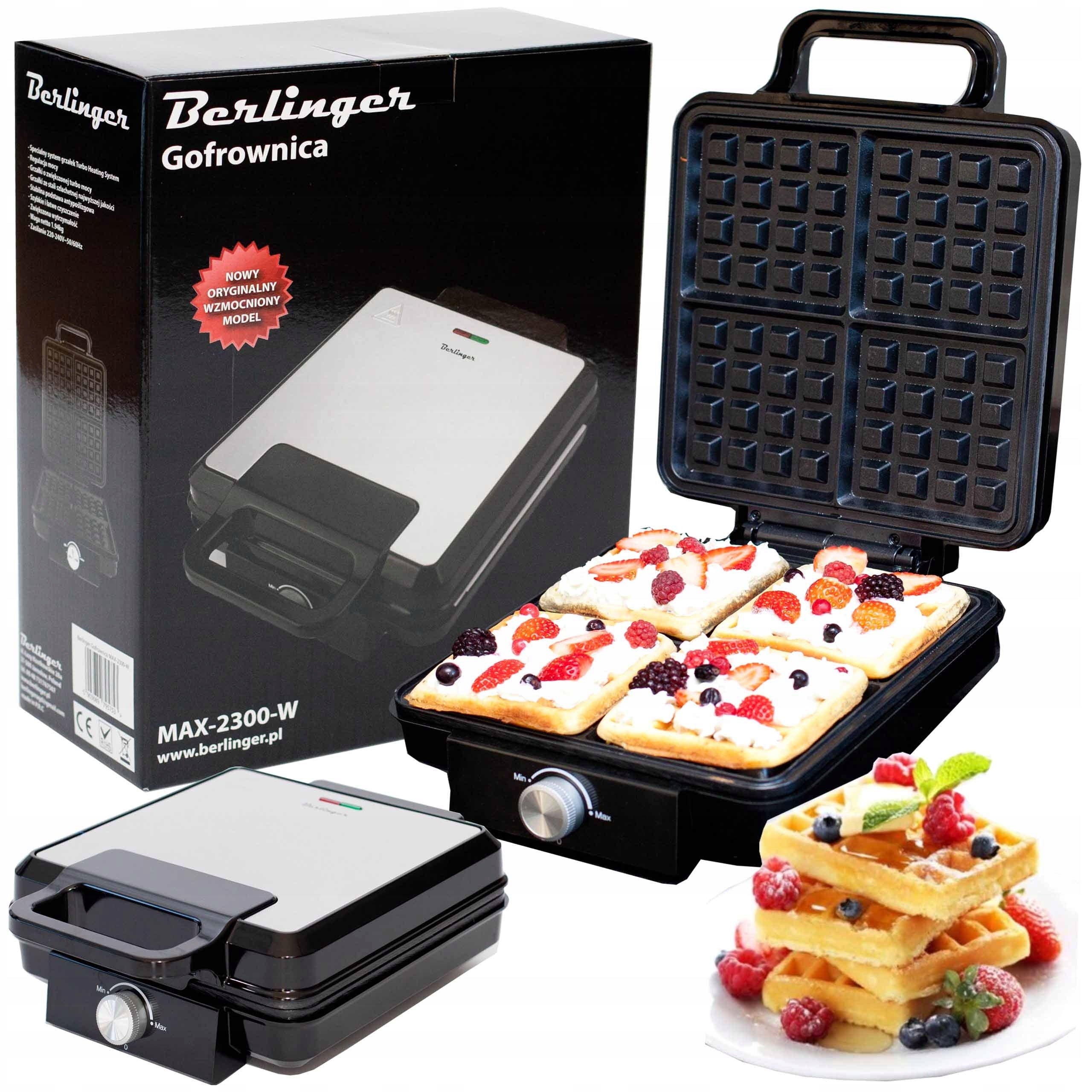 NONSTICK WAFFLE MAKER XXL 4 PERFECT WAFFLES ADJUSTABLE TEMP STRONG 2300W