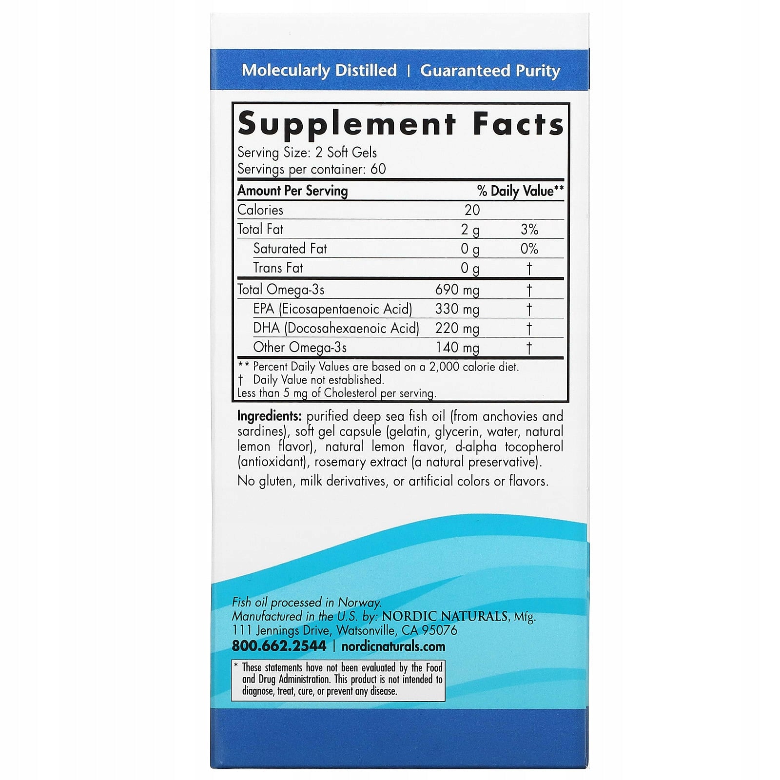 NORDIC NATURALS Omega-3 690mg 120 Softgels lemon flavour Manufacturer code 768990027604