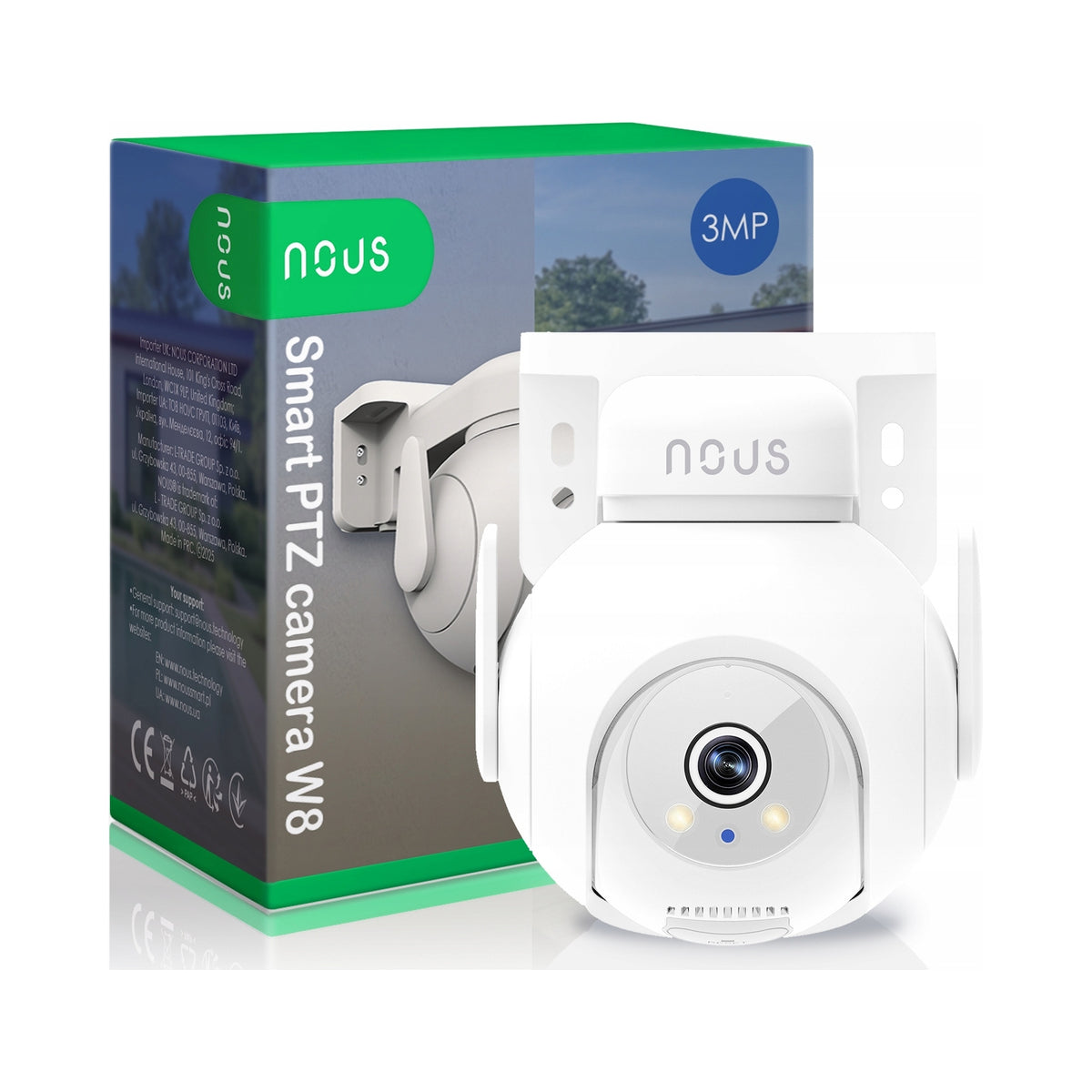 NOUS W8 IP Camera WiFi PTZ 3MP Rotating Night Monitoring Movement microSD 256GB Manufacturer code W8