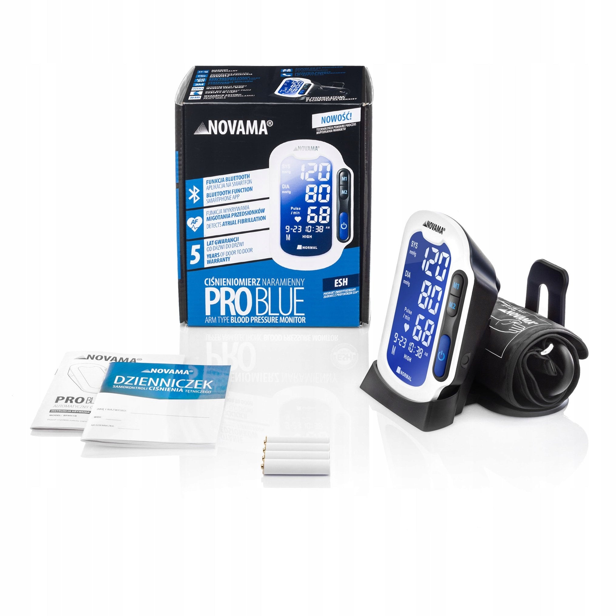 NOVAMA Pro Blue AF Shoulder blood pressure monitor with mob application. PL