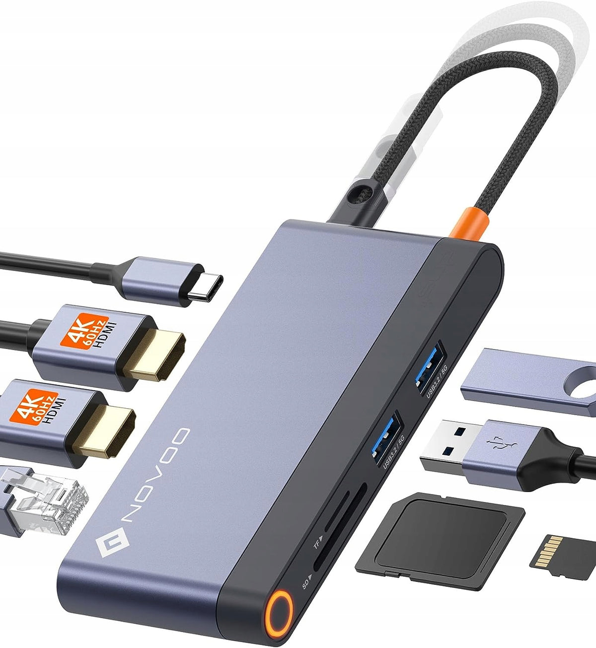 NOVOO HUB USB-C 8in1 LAN RJ45 HDMI 4K UHD PD SD TF USB 3.2 5G