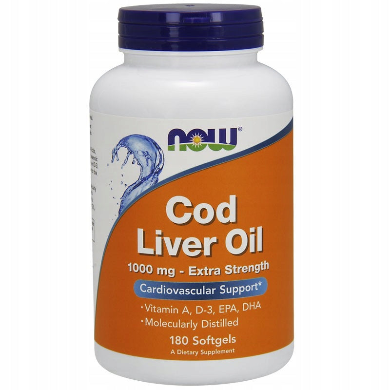NOW Cod Liver Oil 1000mg Extra Strength 180caps TRAN EPA DHA VITAMINS